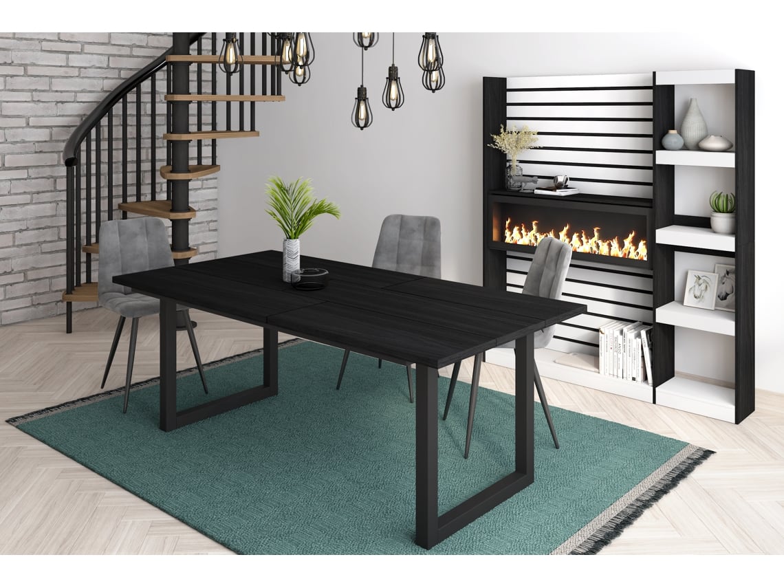 Mesa de Sala de Jantar 10 Pessoas 200 Ideal para Reuniões Familiares Preto Estilo Industrial DUERMETE ONLINE