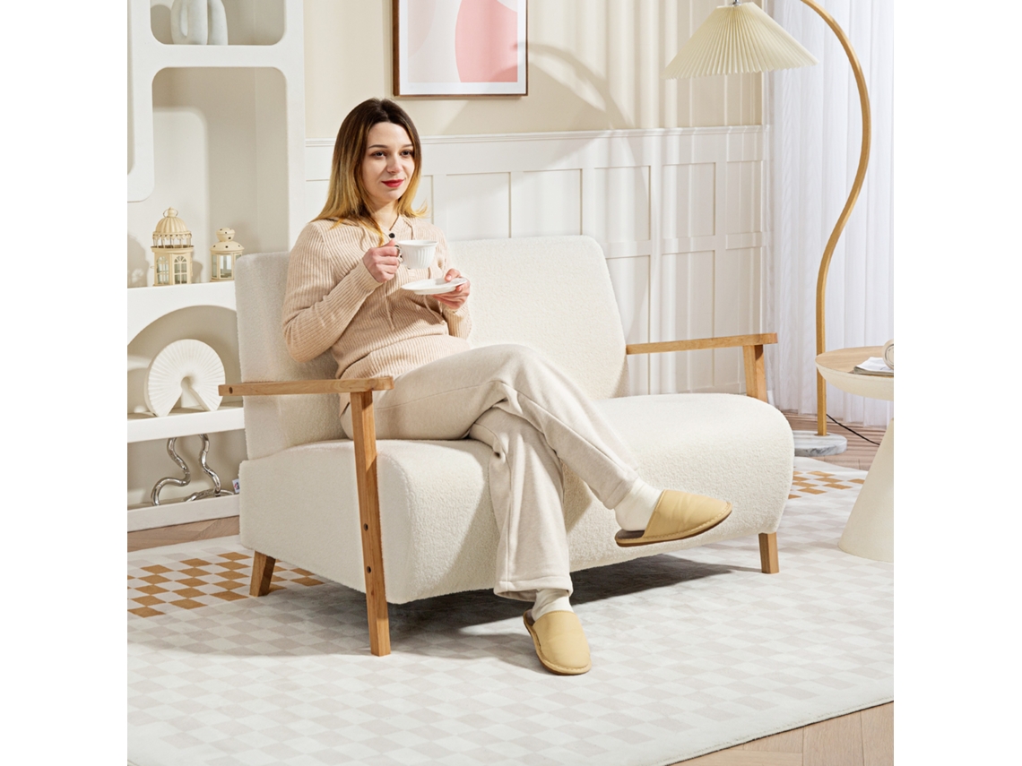 Sofá 2 Lugares Poliéster E Madeira De Borracha Cor Beige 118x76x78 Cm Homcom