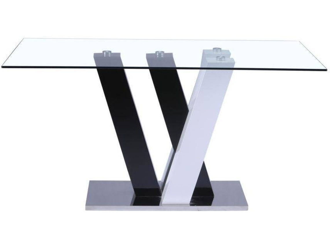 Conjunto Mesa e Cadeiras Winch VENTE-UNIQUE (Preto e Branco - Vidro - 150x90x76 cm)