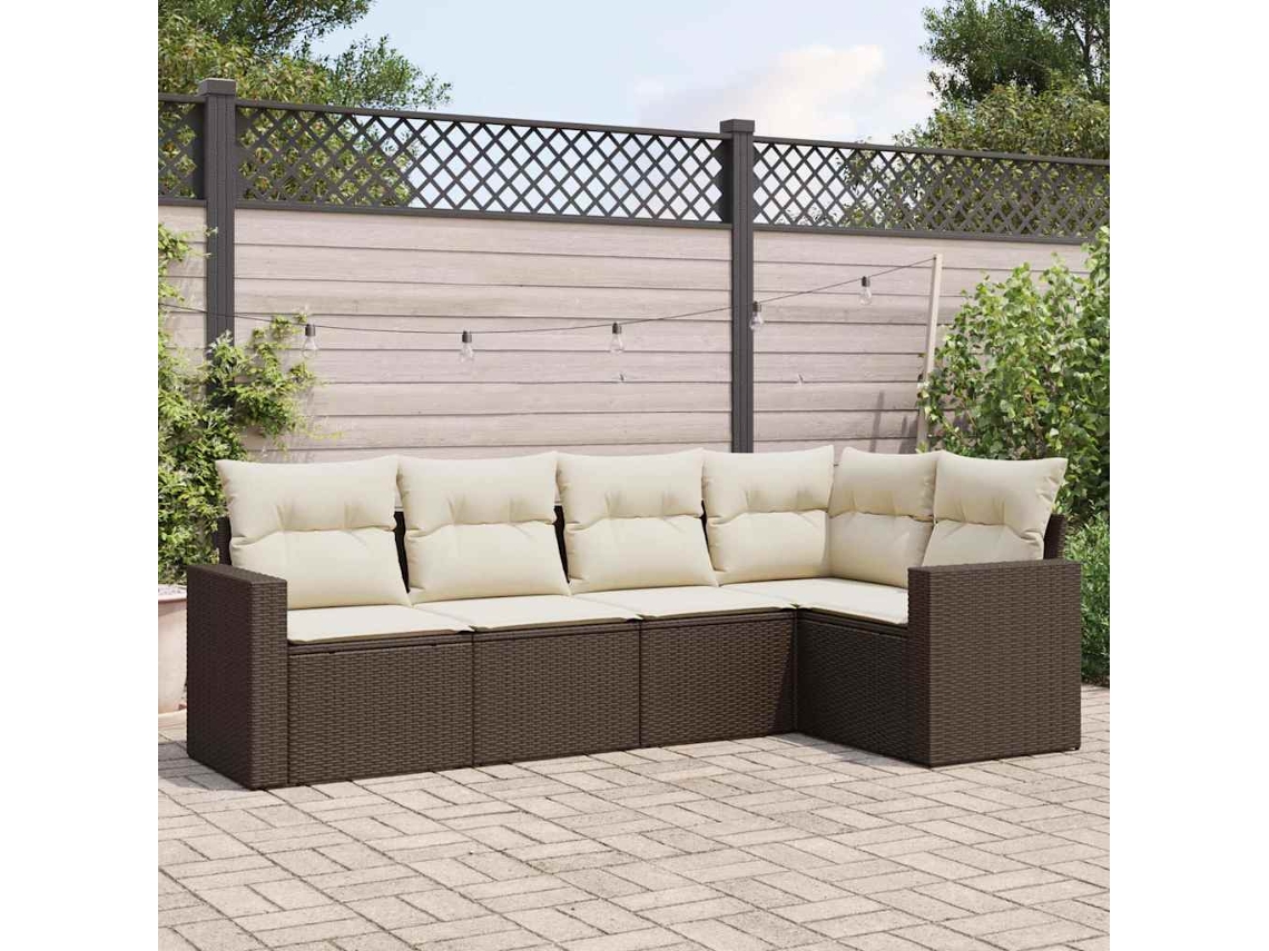 Conjunto 5 Sofás P/ Jardim com Almofadões VIDAXL Vime Pe Castanho