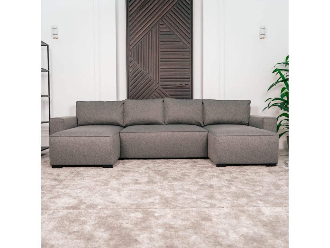 Sofá 4 Lugares BUDWING Jordan Cinzento + Chaise c/ Cama Panoramica (317 x 157 x 91 cm)