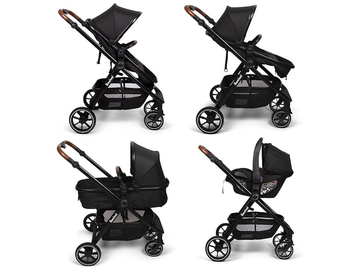 Carrinho De Bebé Conversível 3 Em 1 Adria Black Baninni