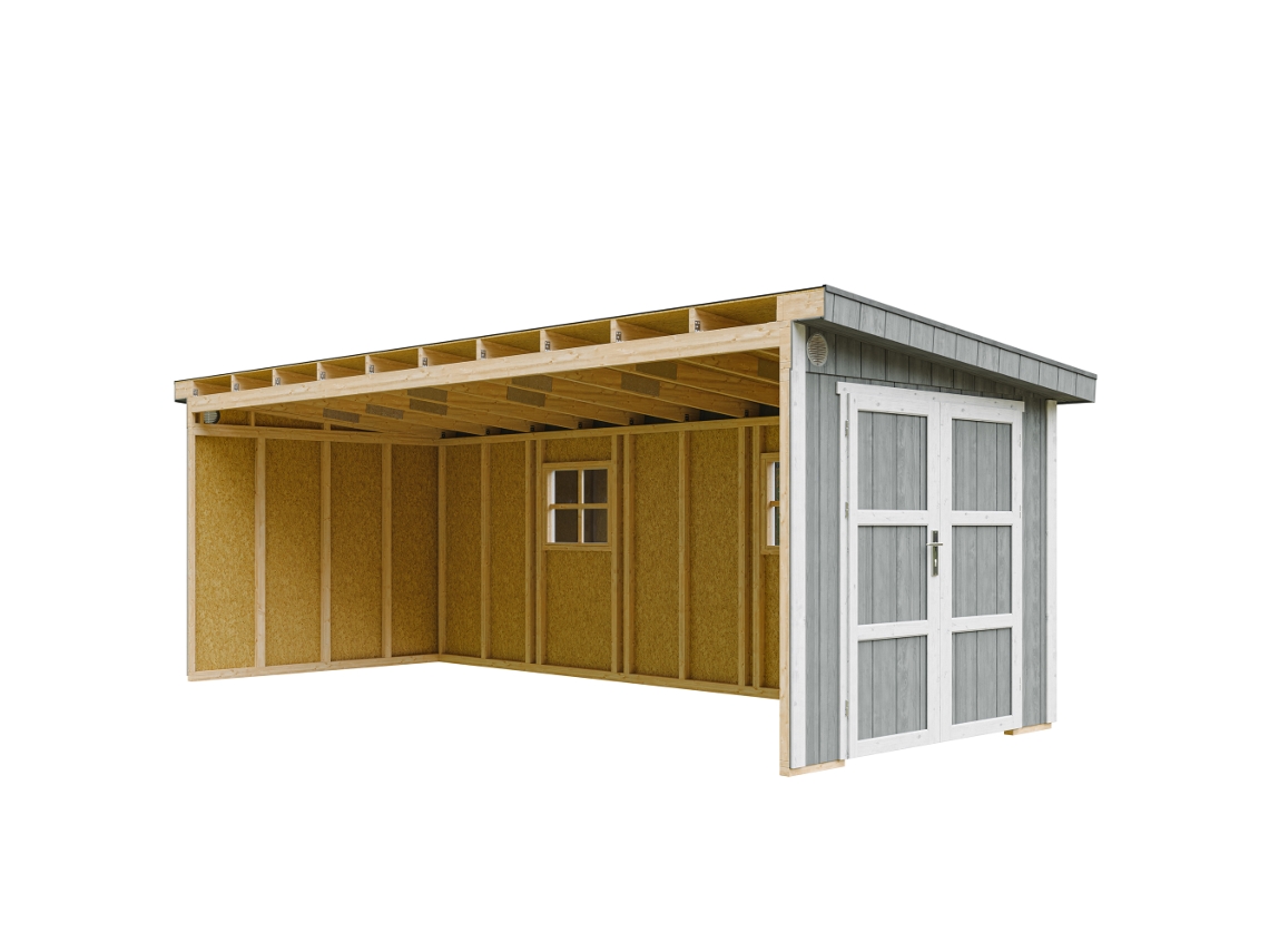 Casa De Jardim Qualidade Premium 14,3 M² A231x248x648 Cm Sem Piso E Parede Lateral Timbela M941b Cavern Steel