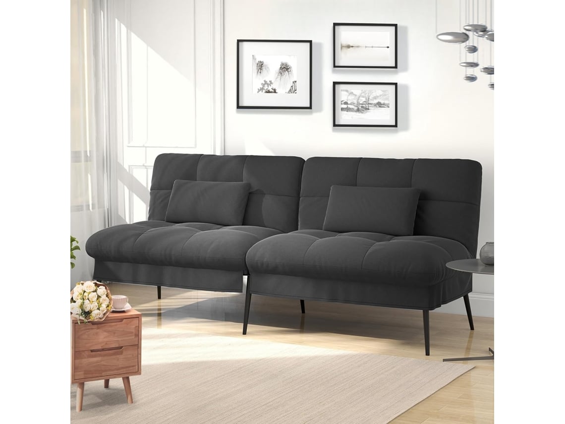 Sofá-Cama com Função de Dormir COMHOMA,Sofá de Hóspedes de 3 Lugares Preto