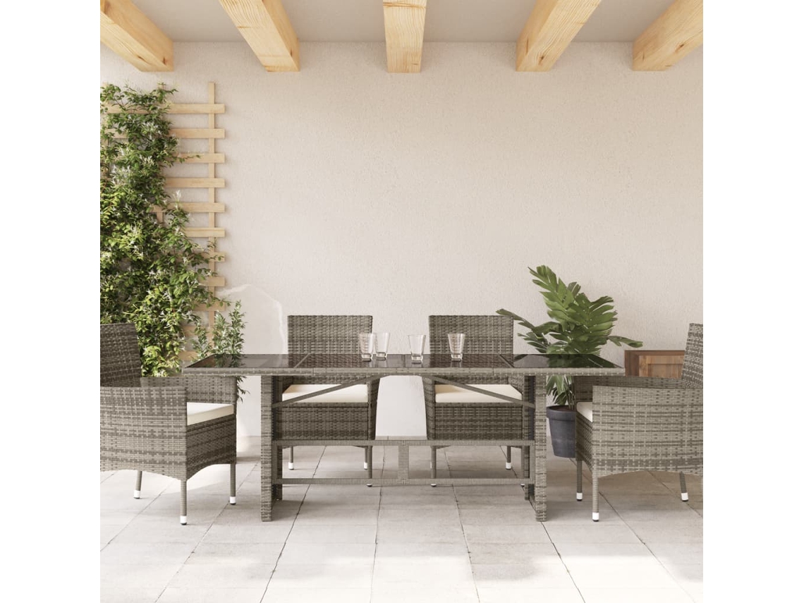 Mesa Jardim Tampo Vidro 190x80x75cm Vime Pe Cinza