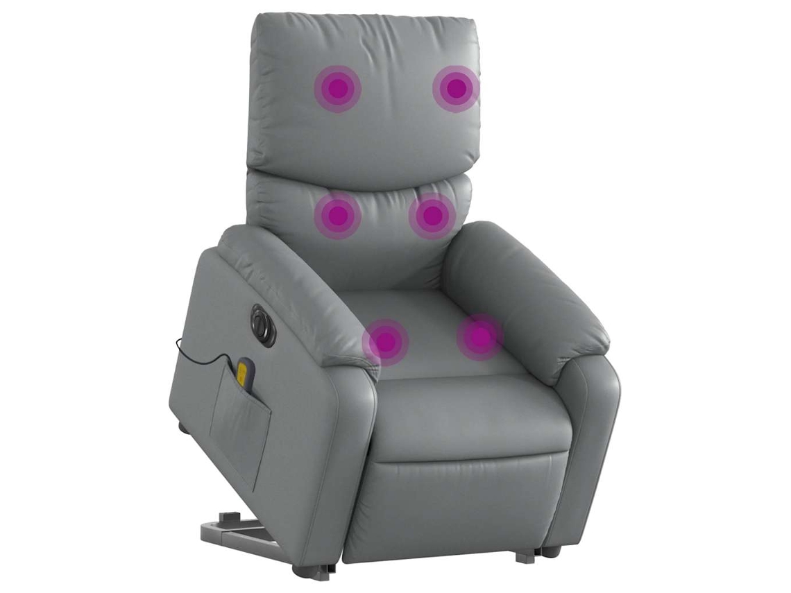 Poltrona reclinável elevatória elétrica couro artificial cinza