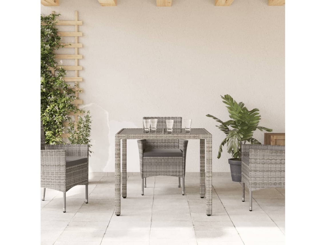 Mesa De Jardim Vidro 90x90x75cm Vime Pe Cinzento