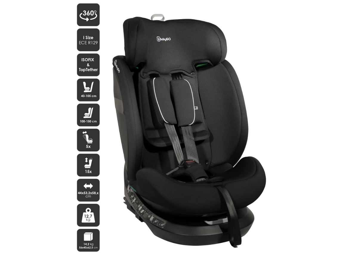 Cadeira Auto I Size 40 150 Cm Babygo Protection360 Rotation Black