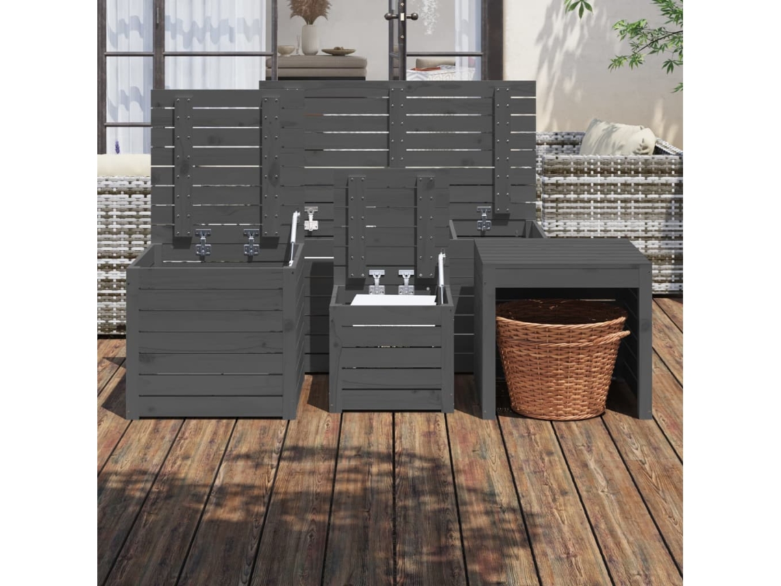 4 Pcs Conjunto de Caixas de Jardim Pinho Maciço Cinzento PANGSHIYUAN