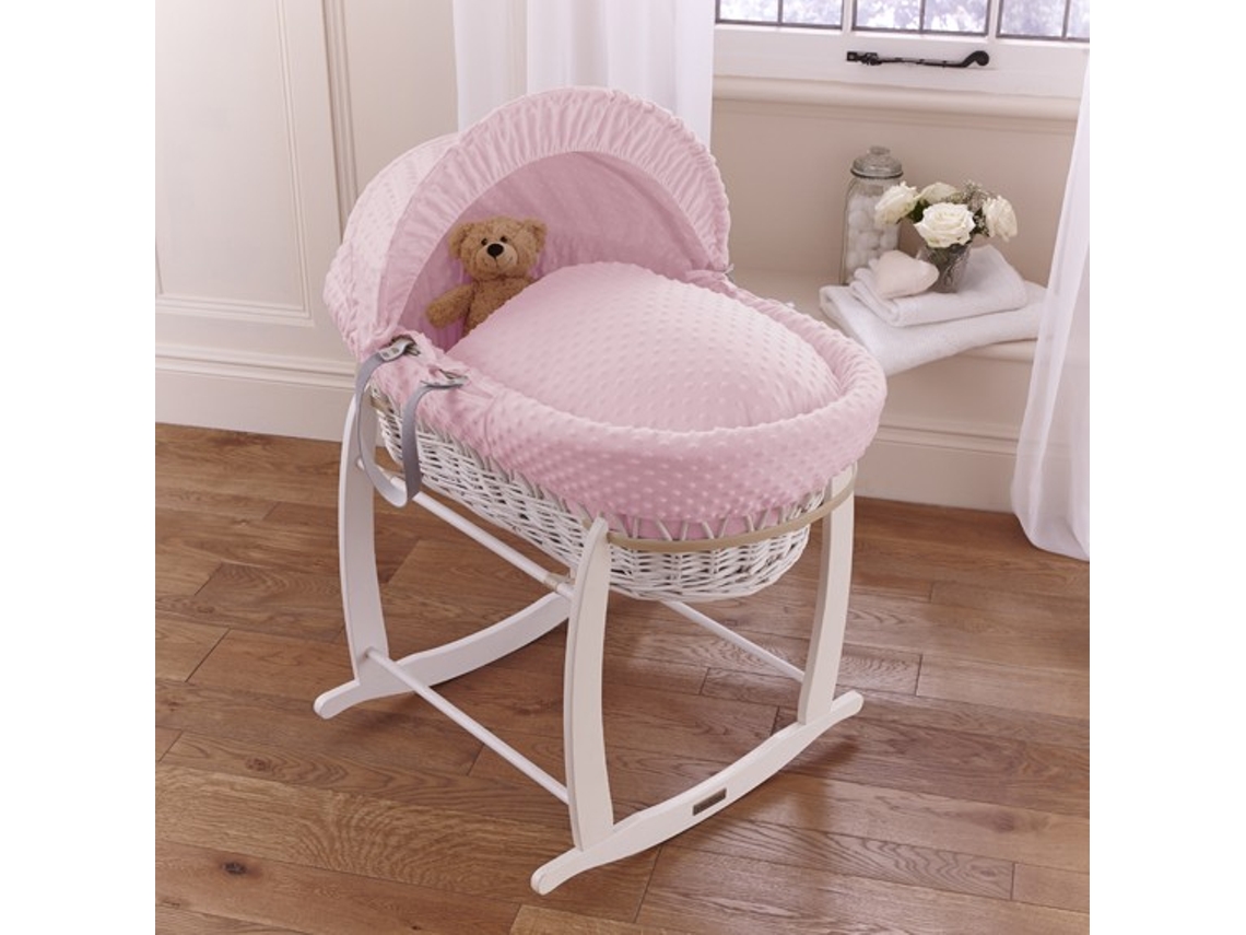 Berço de Vime Branco Dimple na Cor Rosa CLAIR DE LUNE