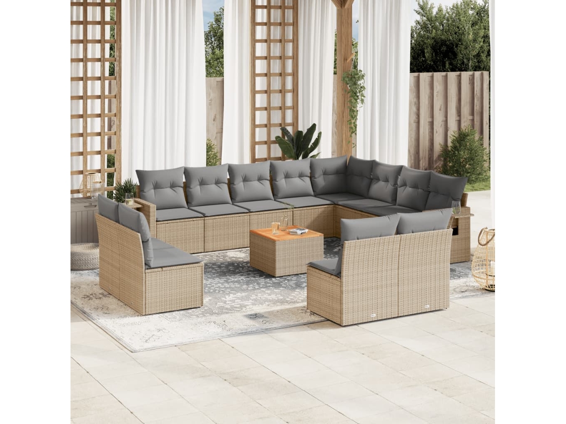 Conjunto 13 de sofás p/ jardim com almofadões VIDAXL vime PE bege