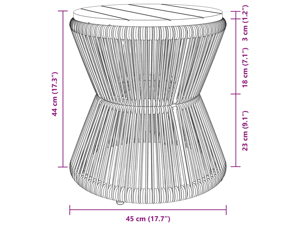 Mesa de Centro com Base de Arame Ø 45X44 Cm Acácia Maciça PANGSHIYUAN