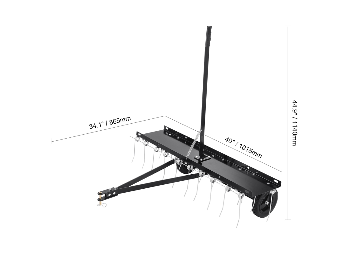 Escarificador Rebocável Succebuy De 40 Polegadas, Ancinho De Relva Com 20 Dentes Para Moto Quatros E Corta Relva