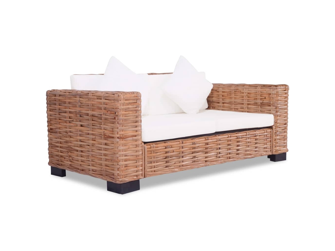 Conjunto 2 de sofás com almofadões VIDAXL vime natural