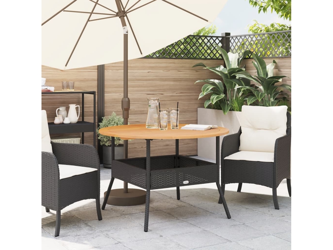 Mesa De Jardim Tampo Acácia Ø110x71 Cm Vime Pe Preto Vidaxl