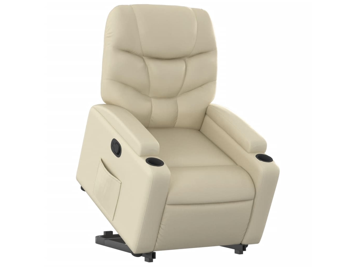 Poltrona reclinável elevatória couro artificial cor creme