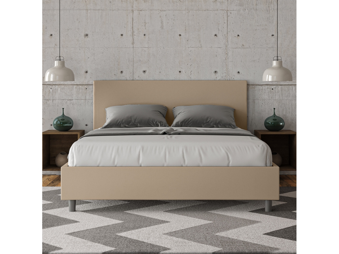 Cama de Casal Queen Size Sem Estrado Estofada AdeleITYHOME (160 x 210 cm - Painéis de Melamina e Couro Sintético)
