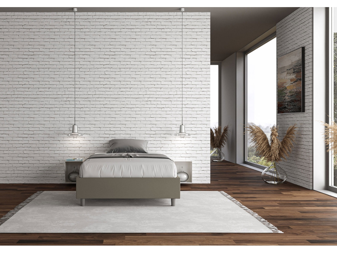 Cama de Casal Con Estrado Estofada Sem Cabeceira AzeliaITYHOME (140 x 210 cm - Painéis de Melamina e Couro Sintético)