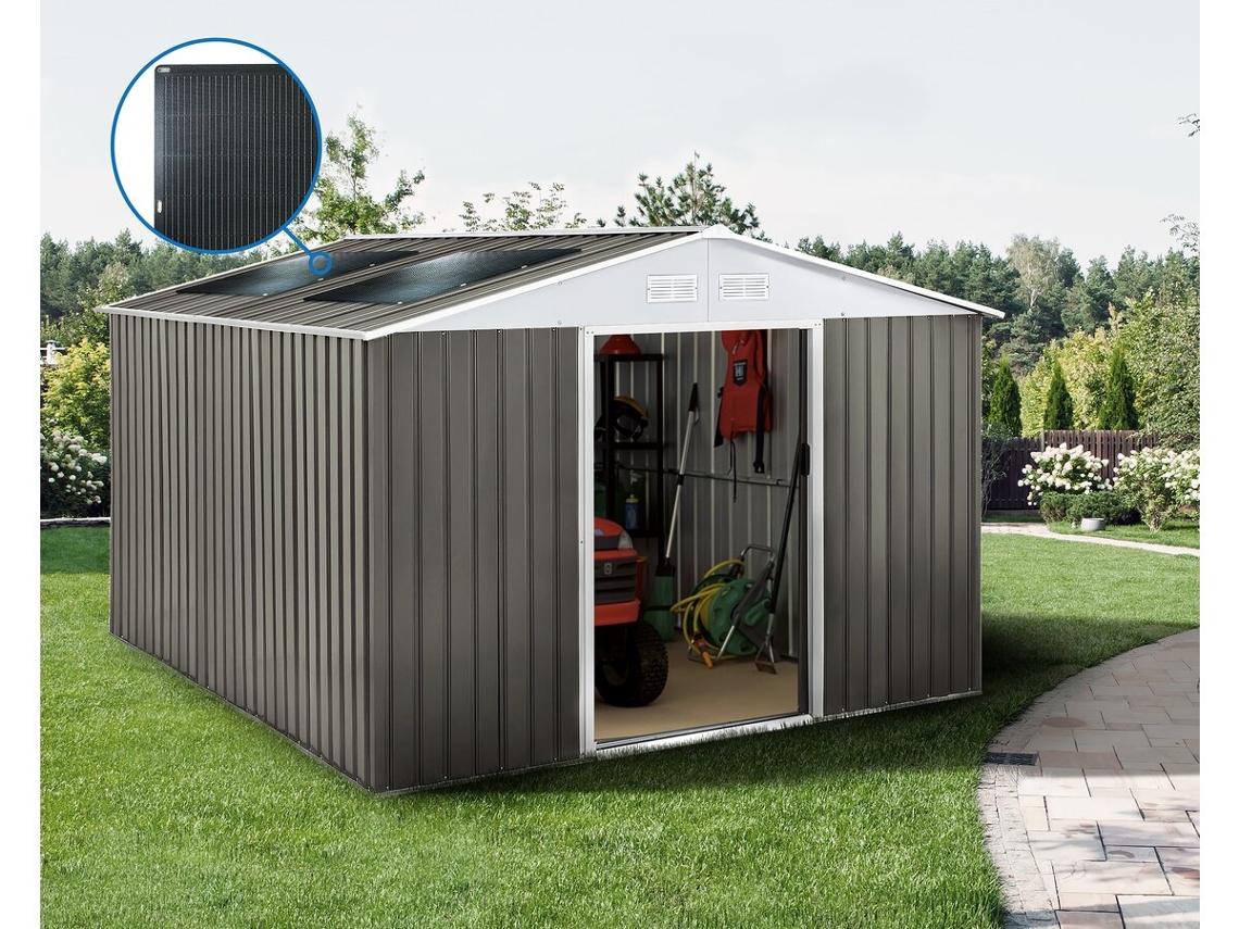Galpão de jardim de metal de 15,16 m² com painel solar Habitat et Jardin
