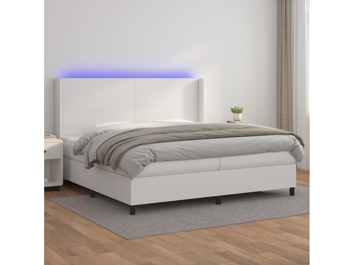 Cama Box Spring VIDAXL (Branco - Couro Artificial - 203 x 203 x 128 cm)