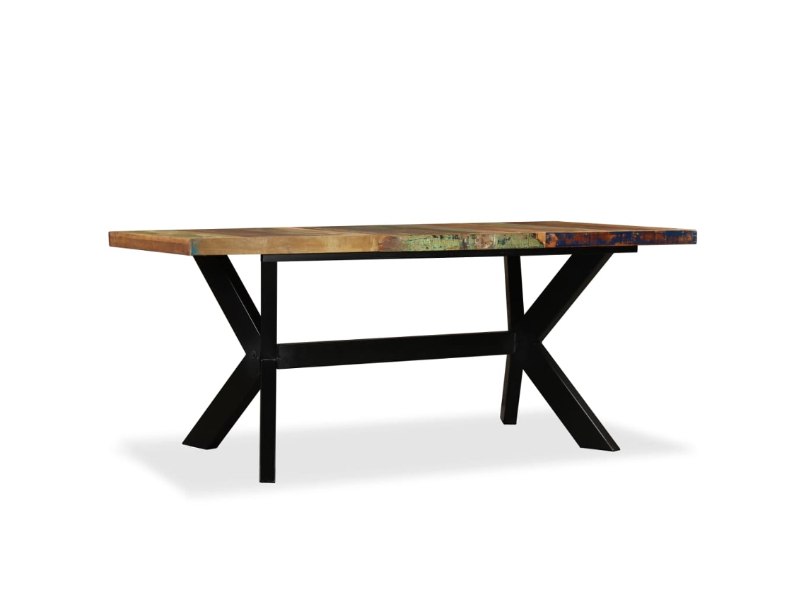 Mesa de Jantar Madeira Reciclada Maciça Aço em Cruz 180 Cm NONAME