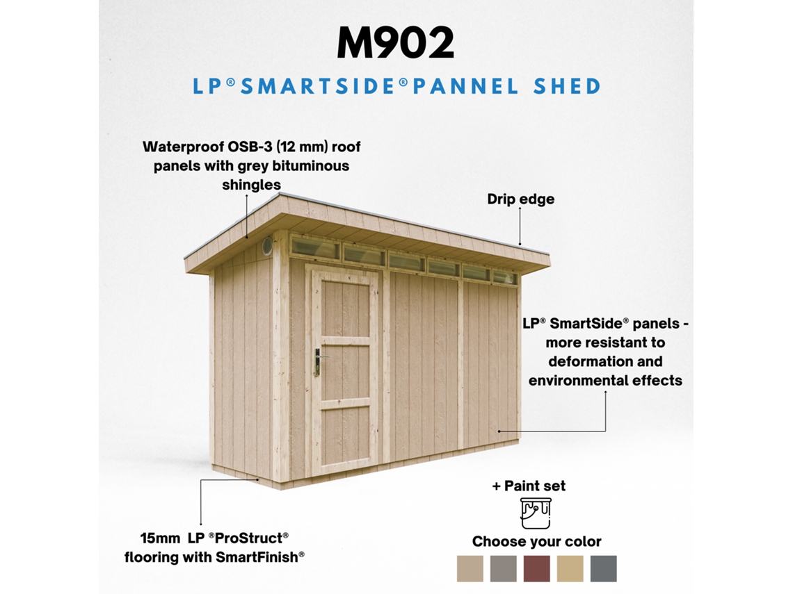 Abrigo de Madeira TIMBELA Lp Smartside Painéis À Base 4,3 m² com Piso e Ladrilhos Betuminosos L161xh412xh239 cm M902 Redwood Red