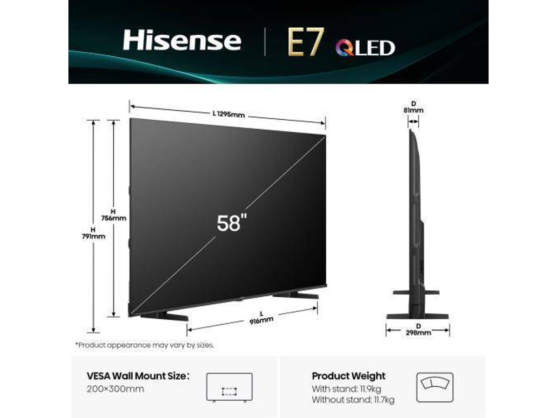 TV HISENSE 58E7Q (QLED - 58'' - 147 cm - 4K Ultra HD  - Smart TV)