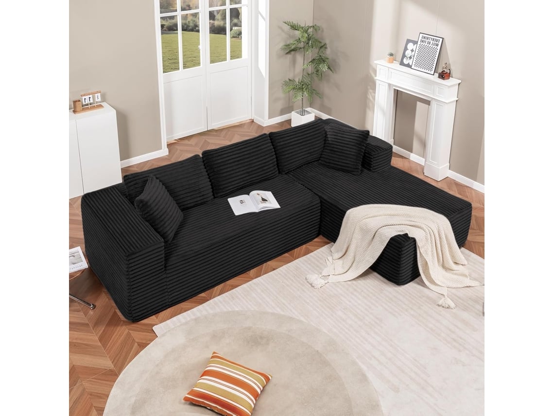 Sofá Modular De 105,sofá Em L Com Braços Largos, Tecido De Bombazine,chaise Longue,sem Necessidade De Montagem Comhoma