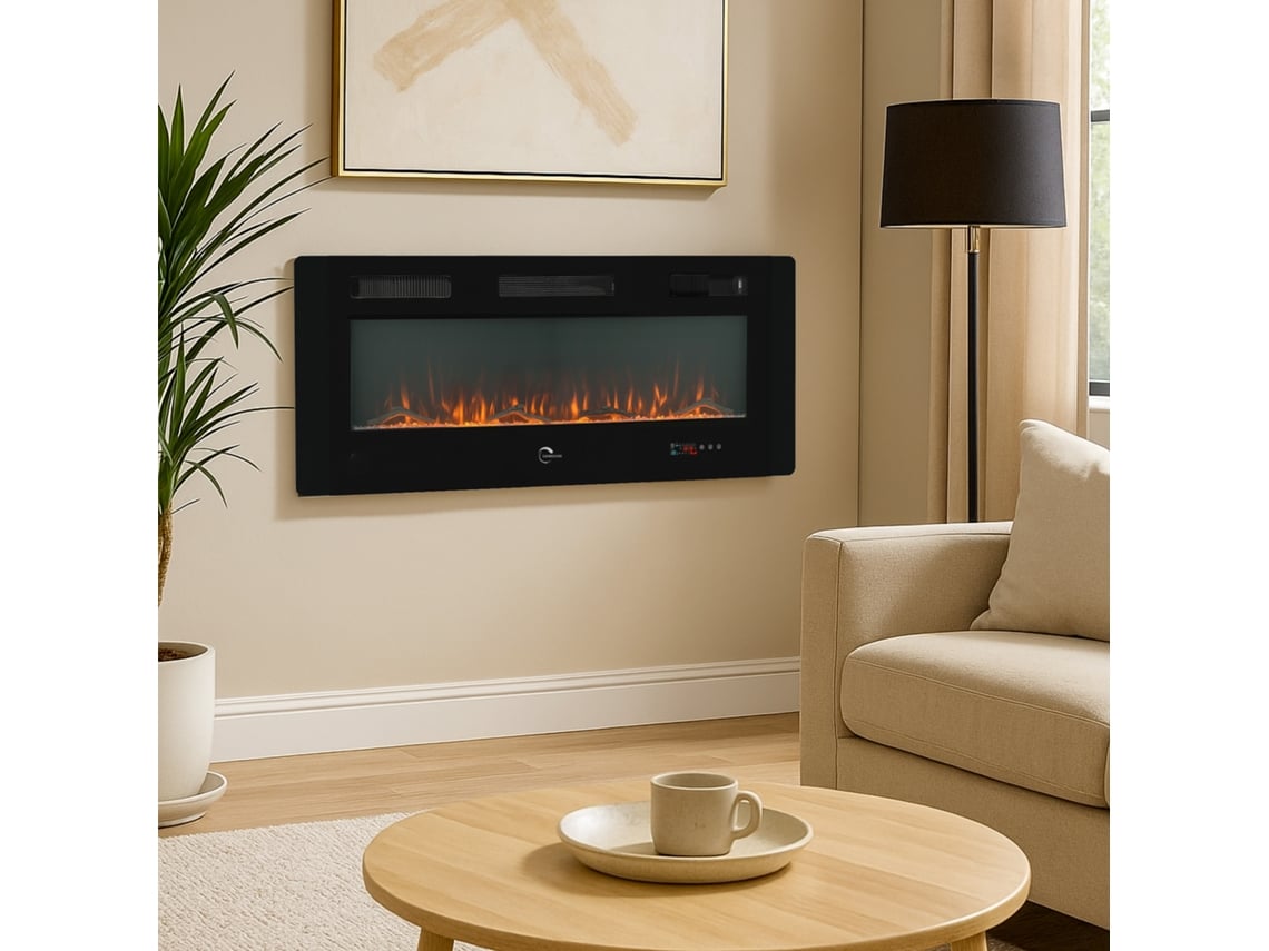 Lareira Elétrica Decorativa De Parede Com 10 Cores De Chama Led Valtaia Plat Sannover 2000 W / 127 Cm