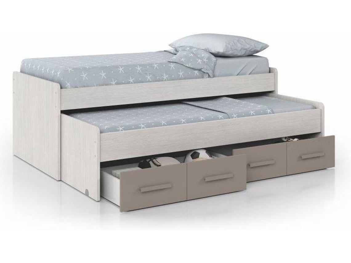 Cama Dupla HABITDESIGN 1S7432Y (Branco Alpes - Basalto - Melamina - 69 x 198 x 96 cm)