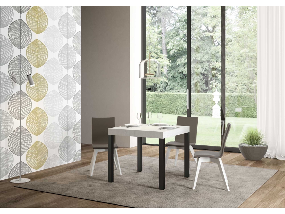 Mesa de Jantar Extensível 90X90/246 Cm Everyday Premium Cinza Branca Quadro Antracite ITAMOBY