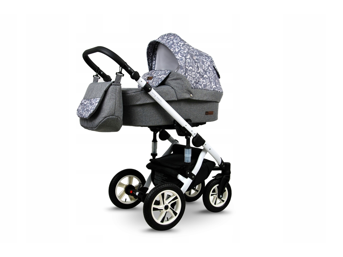 Carrinho de Bebé Multifuncional BABYLUX SKY LARK 4 Em 1 -Grey Animals WHITE FRAME - Ajustável e dobrável Construção leve em alumínio - Acessórios