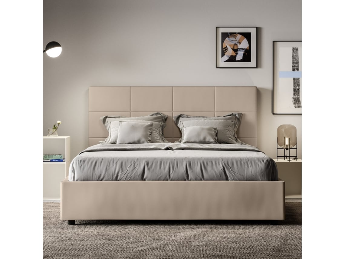 Cama de Casal Queen Size Sem Estrado Estofada MikaITYHOME (160 x 200 cm - Painéis de Melamina e Couro Sintético)