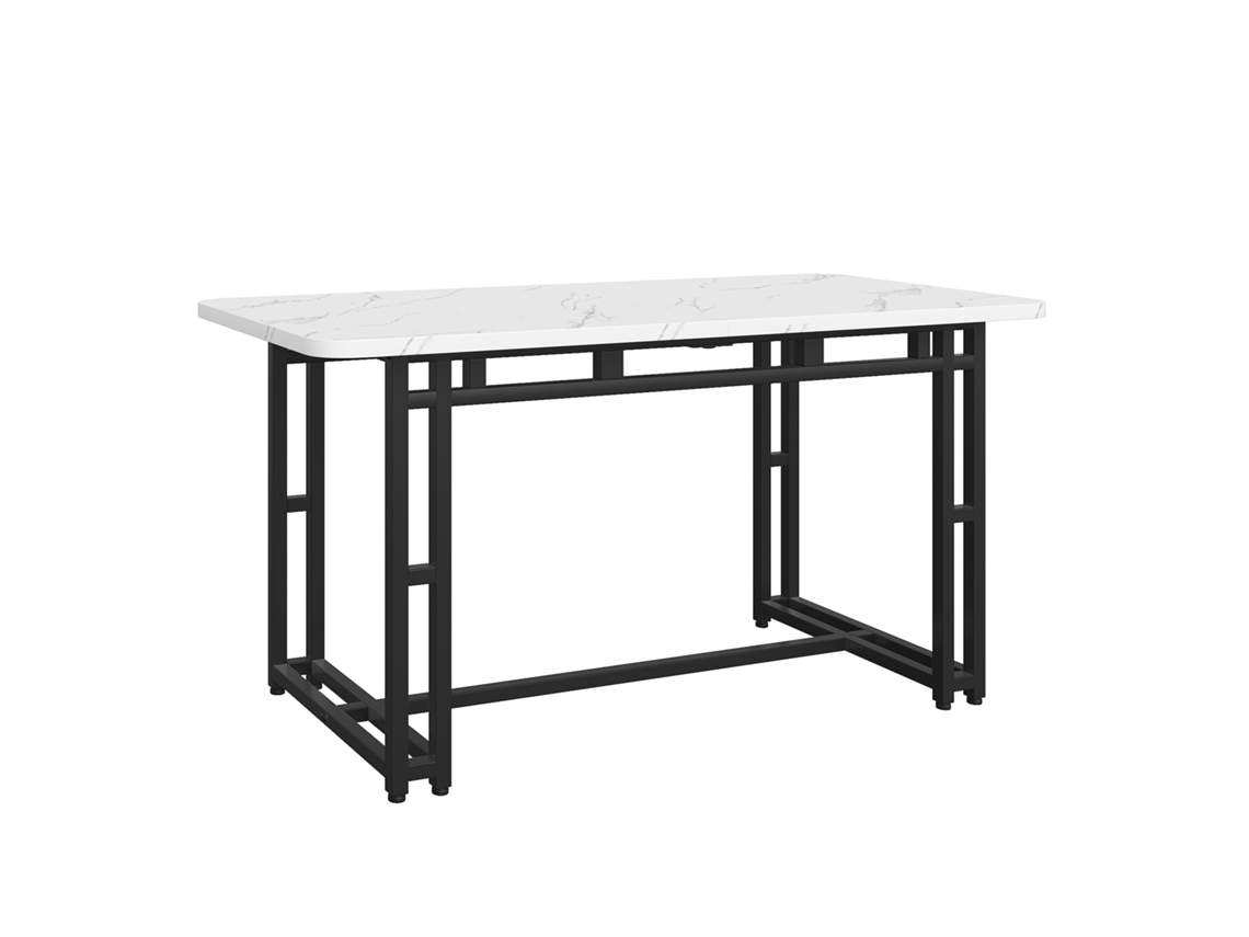Mesa De Jantar Luxuosa 120x70cm Com Estrutura De Metal E Pernas Pretas Ideal Para Sua Sala De Jantar Moderna E Elegante! Mega Echo Trade Shop