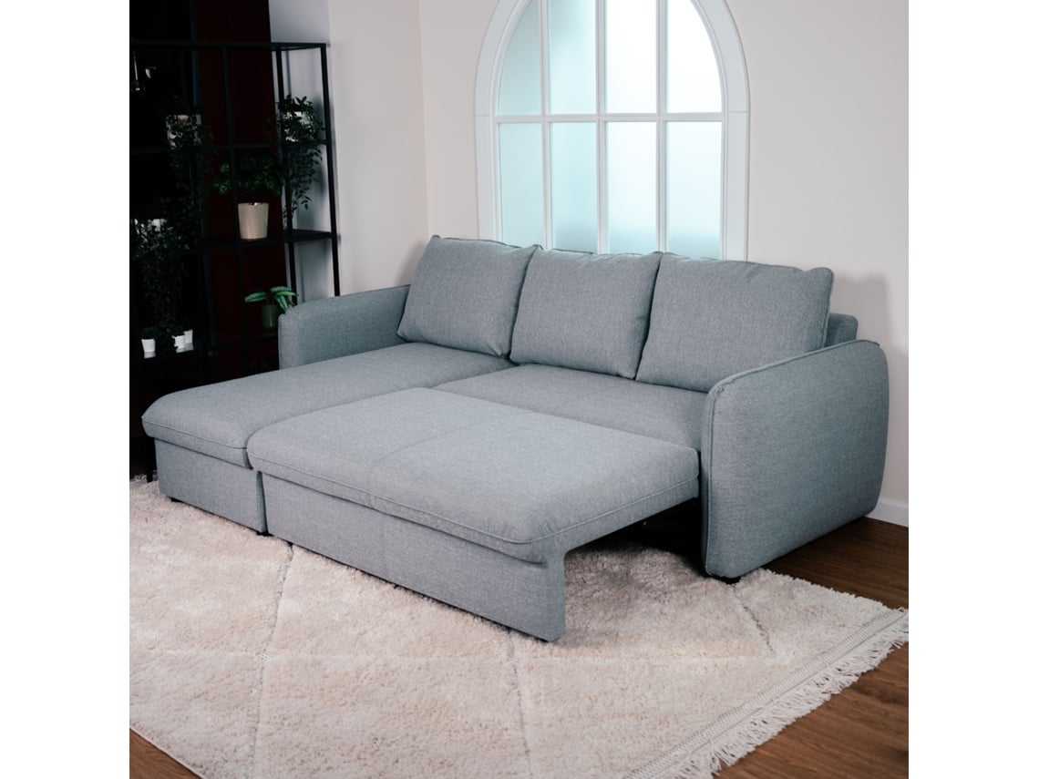 Sofá 3 Lugares BUDWING Vogue Cinzento + Chaise c/Cama de Abertura Fácil (245 x 162 x 90 cm - Reversível Lado Direito/Esquerdo)