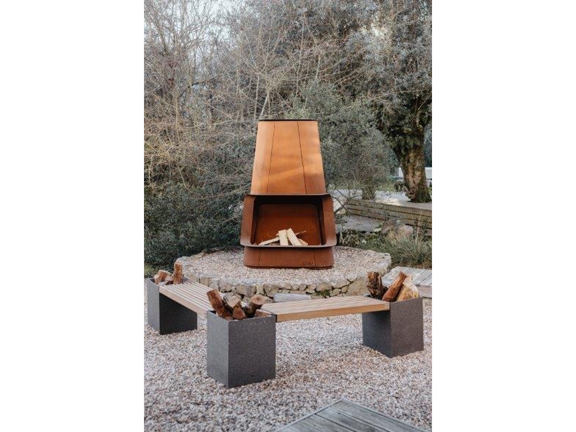 Braseiro de Jardim TUOZI Apollo Castanho com Zona de Queima em Inox