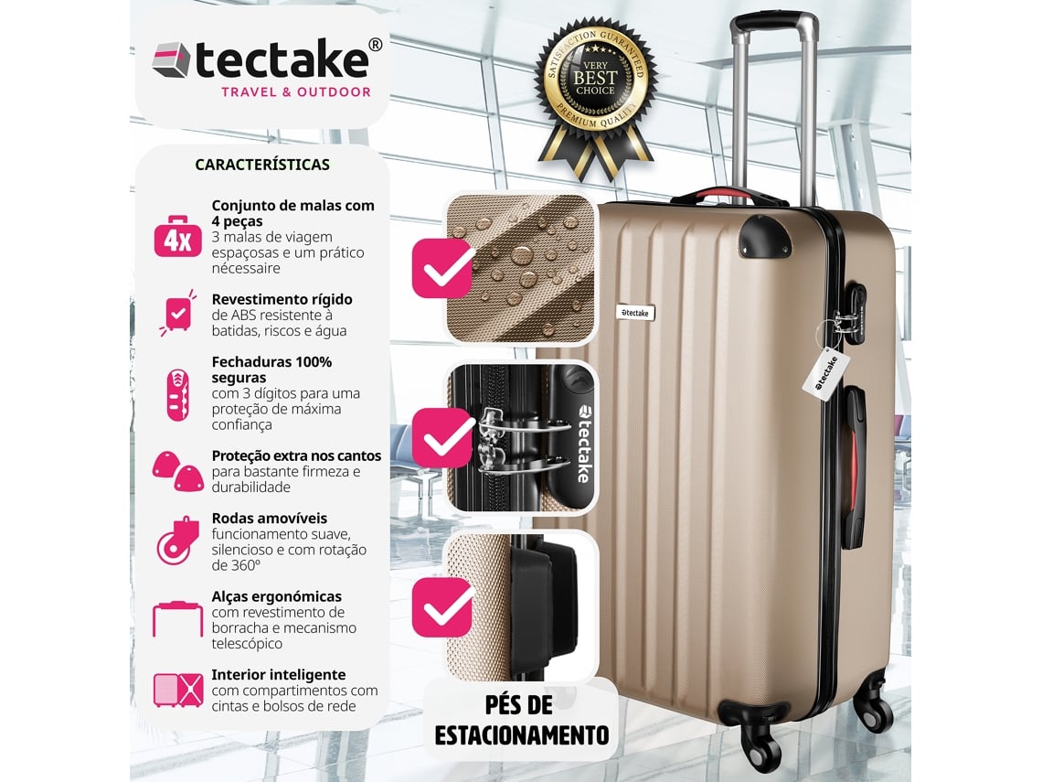 Conjunto de 4 Malas Rígidas Cleo com Balança de Bagagem TECTAKE