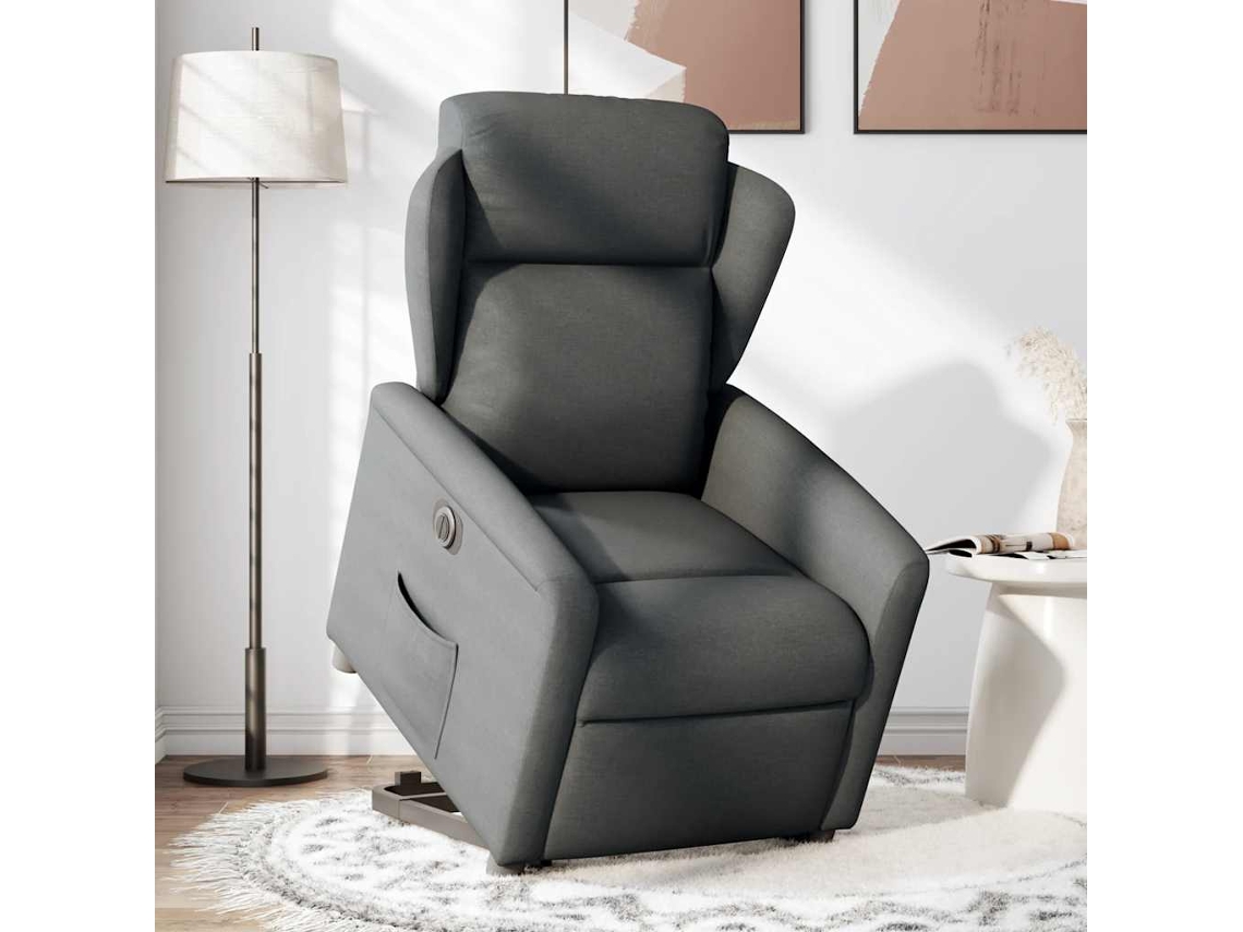 Poltrona reclinável elevatória elétrica tecido cinzento-escuro