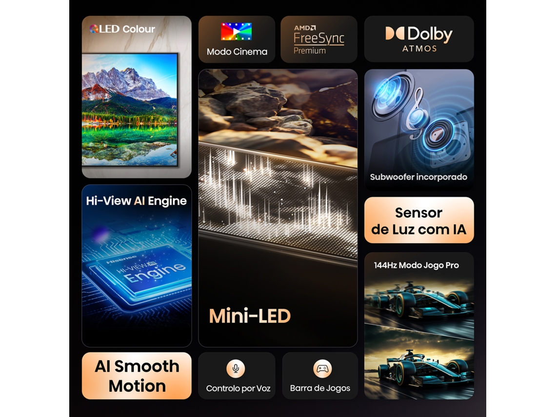 TV HISENSE 65E8Q (Mini LED 144 Hz - 65'' - 164 cm - 4k Ultra HD - Smart TV)