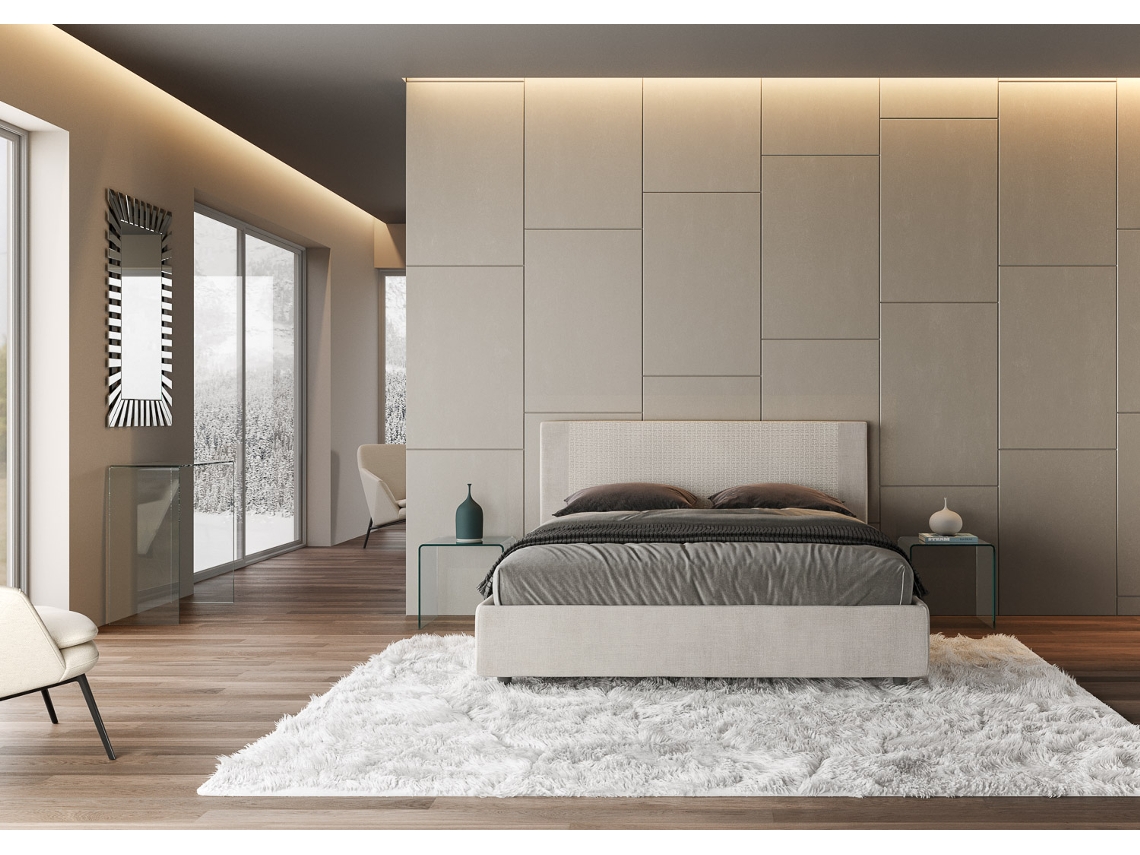 Cama de Casal Queen Size Sem Estrado Estofada RosalITYHOME (160 x 190 cm - Painéis de Melamina e tecido)