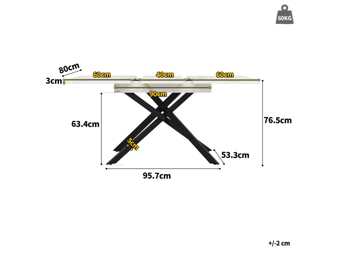Mesa De Jantar Extensível Em Mármore Branco 120 160cm Com Estrutura De Ferro Para Cozinha E Sala Compacta Moderna Echo