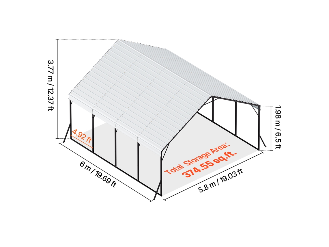 Garagem Exterior Succebuy 5,8 X 6 X Estrutura De Camião De Aço Para Serviços Pesados ​​de 3,77 M