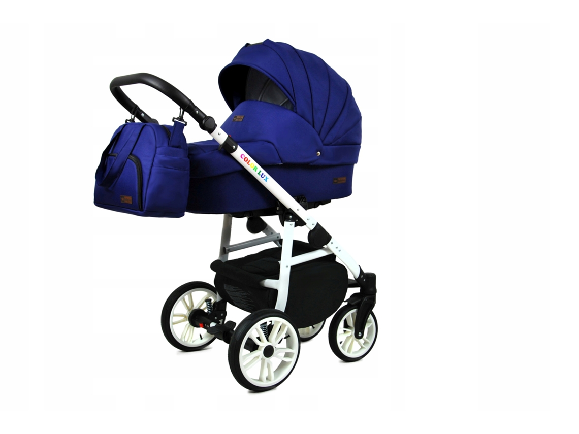 Carrinho de Bebé Multifuncional BABYLUX CLASSIC GOLD 4 Em 1 -Sailor Blue WHITE FRAME - Ajustável e dobrável Construção leve em alumínio - Acessórios