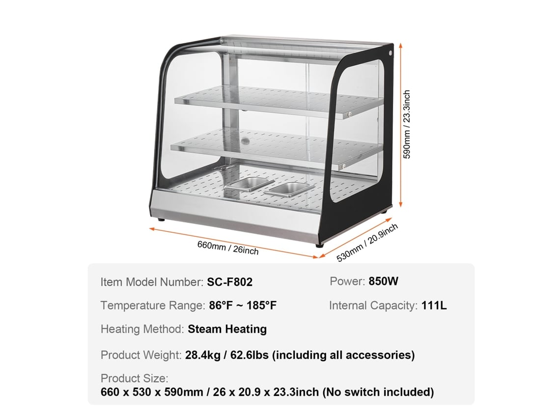 Aquecedor Comercial de Alimentos 2 Níveis com Pinça 660 X 530 X 590 Mm VEVOR