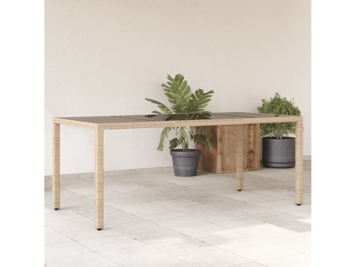 Mesa de Jardim com Tampo de Vidro VIDAXL Vime Pe Bege 190X90X75 Cm