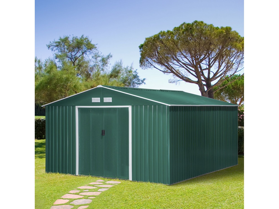 Abrigo de Jardim Aço galvanizado e PP cor Verde 340x386x200cm OUTSUNNY