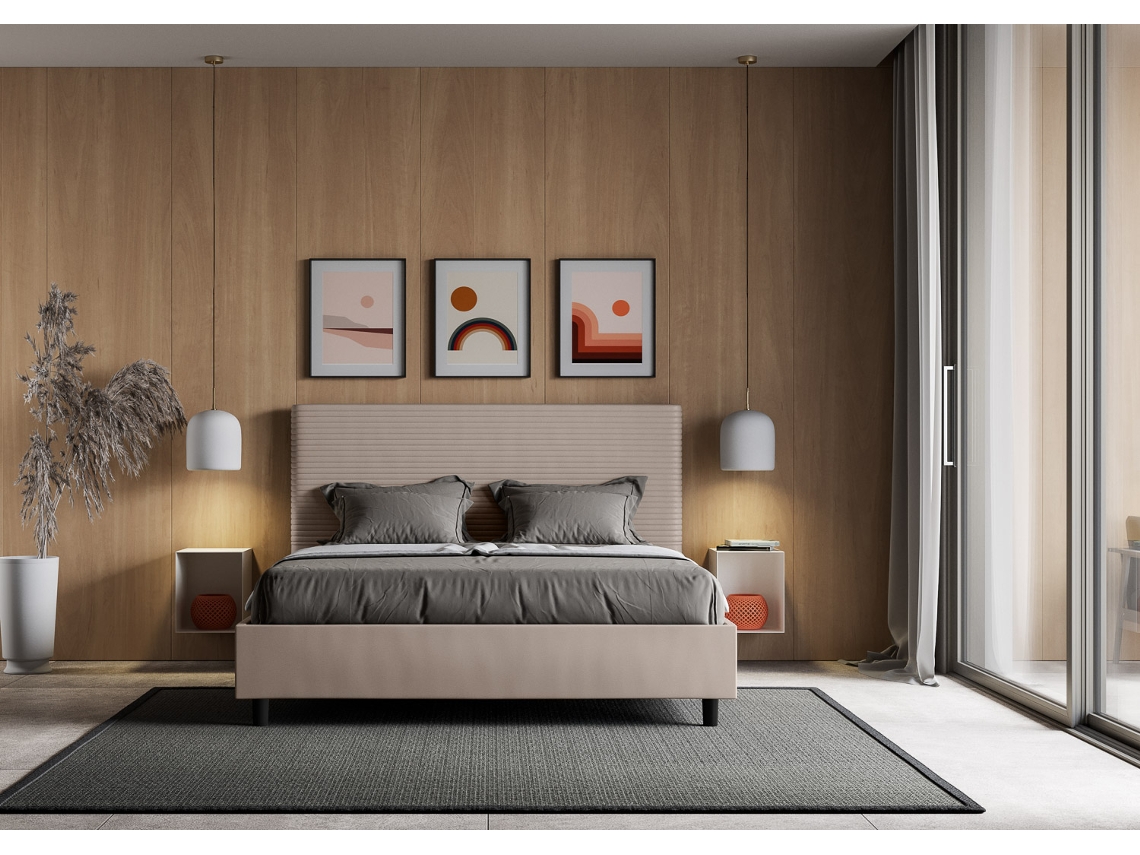 Cama de Casal Queen Size Sem Estrado Estofada FocusITYHOME (160 x 190 cm - Painéis de Melamina e Couro Sintético)