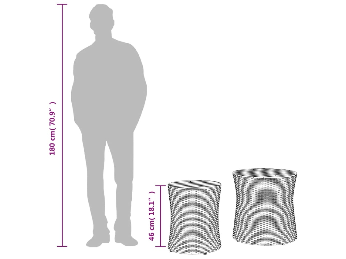 Mesas de Apoio P/ Jardim com Tampo de Madeira 2Pcs Vime Pe Preto PANGSHIYUAN