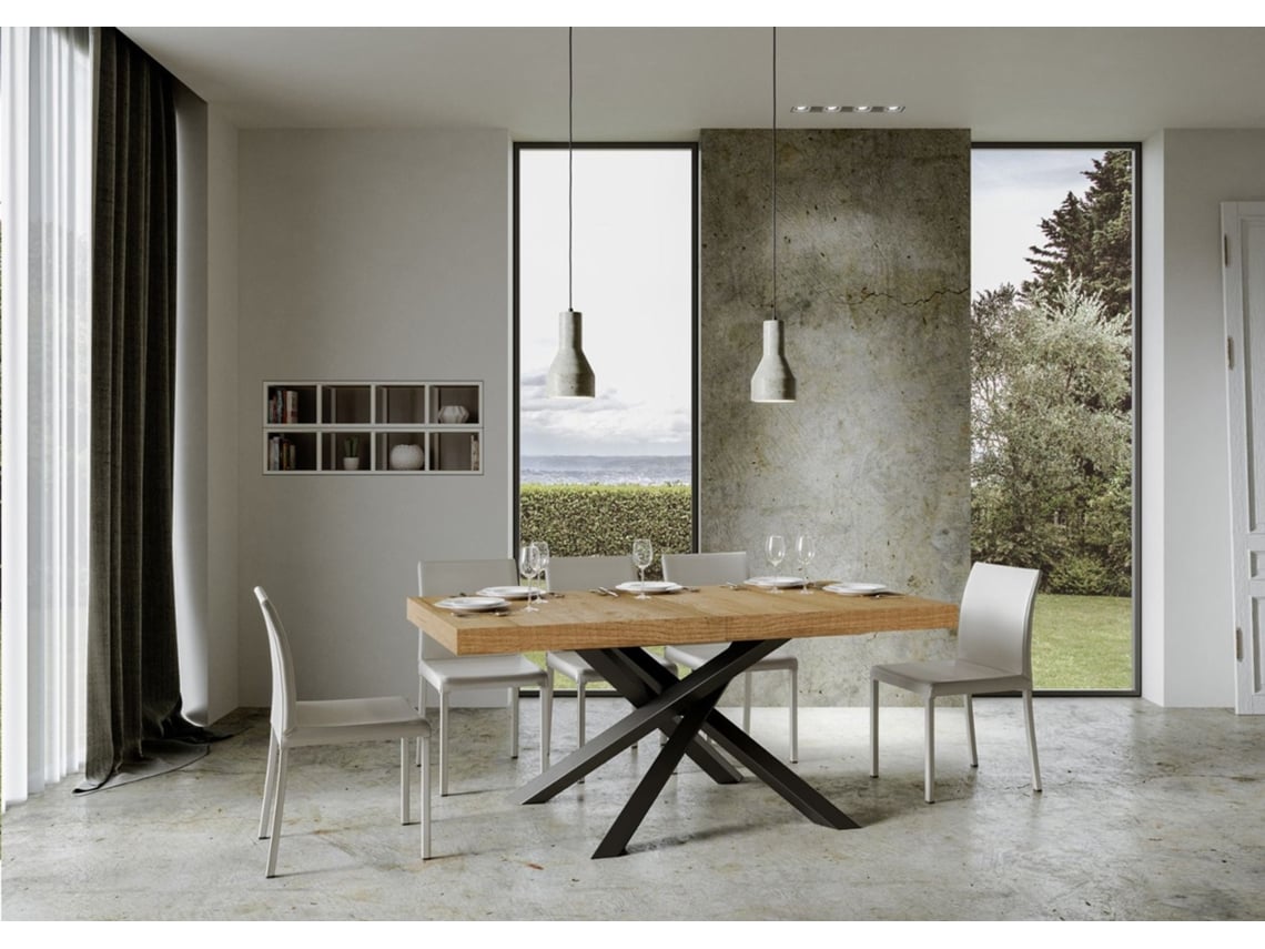 Mesa de Jantar Extensível 90X180/284 Cm Volantis Premium Carvalho Natural Quadro Antracite ITAMOBY