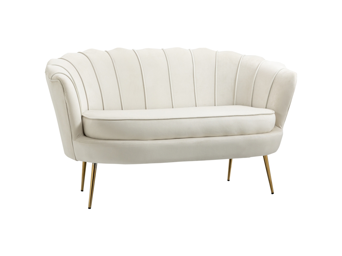 Sofá Vintage De 2 Lugares, Estofado, Com Aparência De Veludo, Suporta Até 150 Kg, Creme/dourado. Btforus